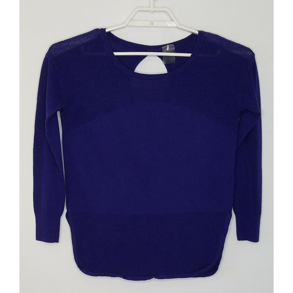 CALIA Sweater Top Medium Dark Purple Cotton Blend‎ Circle Open Back Side Slit
